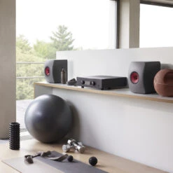 KEF LS50 Meta Bookshelf Speakers -Trendy Electronic Audio Supplies Store 20 KEF LS50Meta TitaniumGrey ExerciseRoom Shelf 1050x1050 1