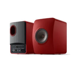 KEF LS50 Wireless II Powered Bookshelf Speaker System -Trendy Electronic Audio Supplies Store 20 KEF LS50WirelessII Crimson Red SE Pair Front Back 0920 1050x1050 1