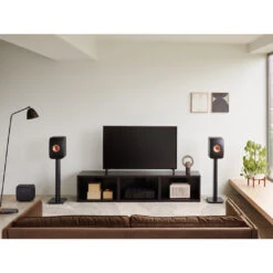 KEF KC62 Compact Powered Subwoofer -Trendy Electronic Audio Supplies Store 21 KEF KC62 Lifestyle LS50MetaBlack LivingRoom 1050x1050 1
