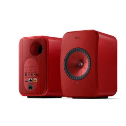 KEF LSX II Wireless Powered Bookshelf Speaker System -Trendy Electronic Audio Supplies Store 22 KEF LSXII front back perspective lava red 1050x1050 1