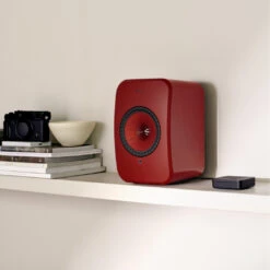 KEF LSX II Wireless Powered Bookshelf Speaker System -Trendy Electronic Audio Supplies Store 22 KEF LSXII lava red with KW1 portrait 1050x1050 1