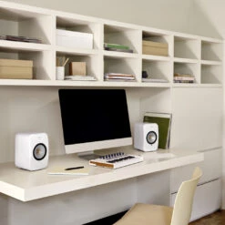 KEF LSX II Wireless Powered Bookshelf Speaker System -Trendy Electronic Audio Supplies Store 22 KEF LSXII mineral white desk 1050x1050 1