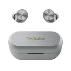 Technics EAH-AZ80 True Wireless Noise Cancelling Earbuds -Trendy Electronic Audio Supplies Store EAH AZ80 Front Earbuds Out Case Closed S Silver 1050x1050 1