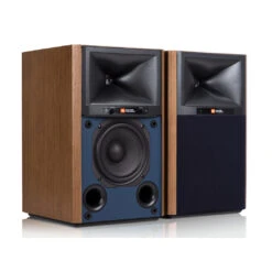 JBL 4305P Studio Monitors — Powered Bookshelf Speakers With Streaming -Trendy Electronic Audio Supplies Store JBL204305P20Walnut Pair RGrill WhiteBackground 4 1050x1050 1